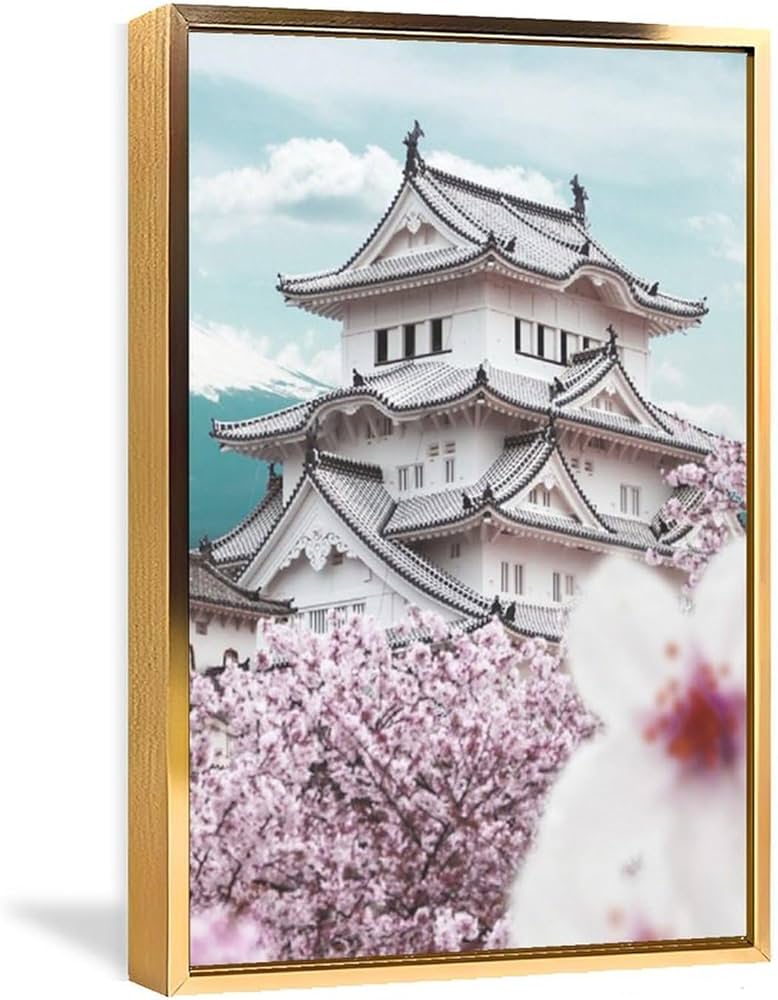油絵　桜　春　お城　額入り 油絵 桜 春 お城 額入り 油絵 桜 春 お城 額入り